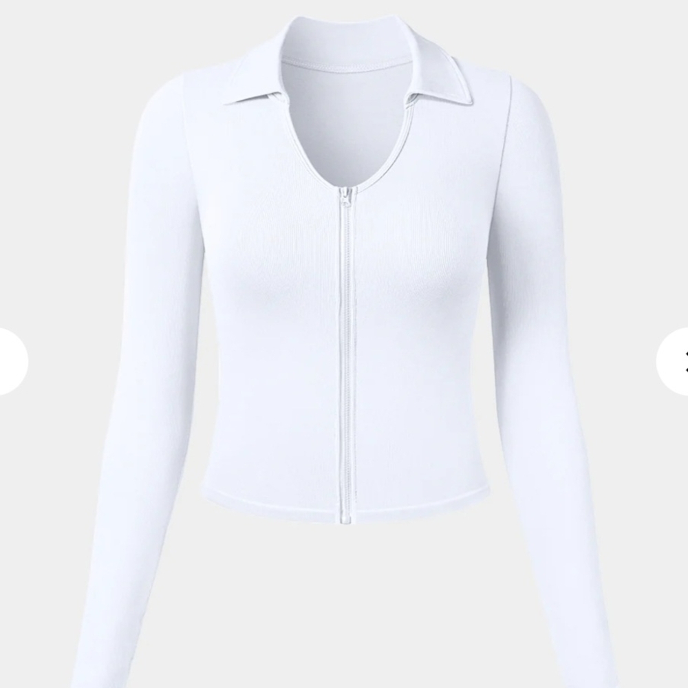 OQQ ZIPPER FASHION SEXY White Zip-Up Button Down Shirt SZ M